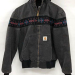 VTG Carhartt Southwest Aztec Hooded Jacket JR0005 Black/Grey Distressed sz M USA