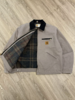 VTG Carhartt Detroit J76 CMT Work Jacket Large Blanket Lined Cement Gray USA 90s - Image 3