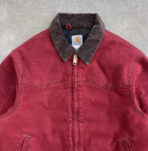 Vintage 90s Crimson Red Carhartt J14 Workwear Santa Fe Quilted Corduroy Jacket - Image 2