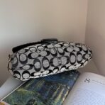 Coach Signature Buckle Shoulder Bag Black Grey Silver hO - Image 7