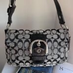 Coach Signature Buckle Shoulder Bag Black Grey Silver hO - Image 2