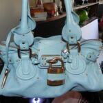 Chloe Paddington Gold Padlock Key Hand Bag Blue Leather Used VP