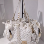 Juicy Couture Large Leather White Gold Beaded Bag Purse🌺🩷