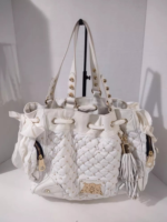 Juicy Couture Large Leather White Gold Beaded Bag Purse🌺🩷