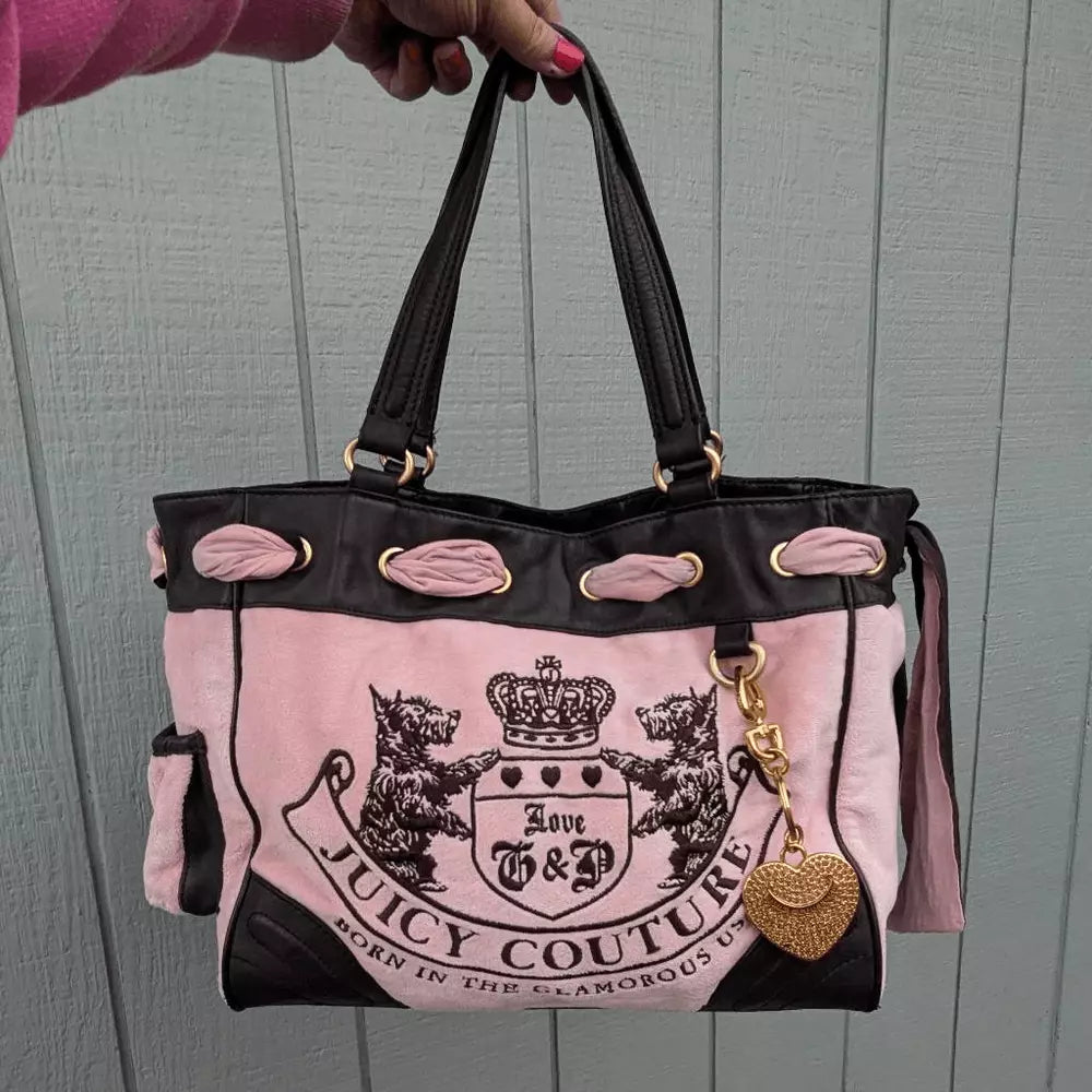 JuicyCoutureY2KPink_ScottieDogDaydreamerVelourVintageToteBag1 Juicy Couture Y2K Pink! Scottie Dog Daydreamer Velour Vintage Tote Bag๐๐ - Image 1