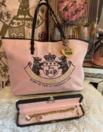 RARE Juicy Couture St. Jude’s CHOOSE HOPE Pink Velour Tote Matching Bracelet🥬🎄