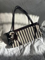 Moschino Vintage Brown Leather Striped Bag Floral Detail🤍🗻 - Image 2