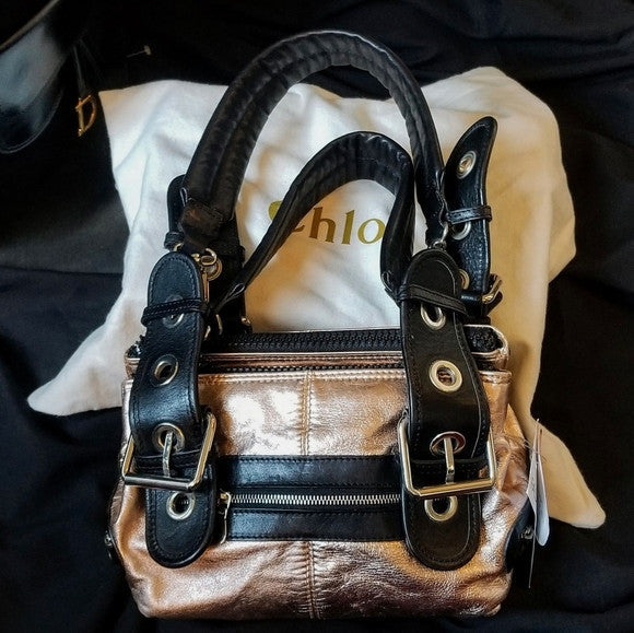 pic_832ecb90-4989-4ee7-bc6e-ff0f9cb1d735 Chloe Metallic Calfskin Tote🖤🍫 - Image 1