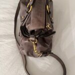 Authentic Grey Looks A Bit Purple In Person Miu Miu Vitello Leather Bow Bag With Gold Hardware And Removable Strap🤎🌆 - Image 3