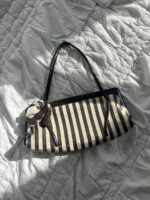 Moschino Vintage Brown Leather Striped Bag Floral Detail🤍🗻 - Image 5