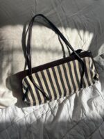 Moschino Vintage Brown Leather Striped Bag Floral Detail🤍🗻 - Image 3