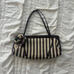 Moschino Vintage Brown Leather Striped Bag Floral Detail🤍🗻