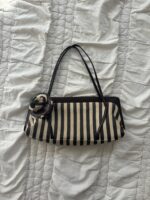 Moschino Vintage Brown Leather Striped Bag Floral Detail🤍🗻